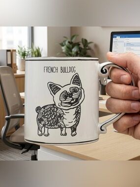 French Bulldog Mug - Extra Large 21oz Ceramic Coffee Cup - Hand-Drawn Style